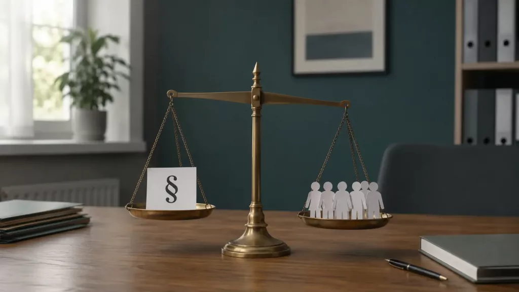 Symbolbild zum 1. KJHSRG: eine Waage kippt von individueller Hilfe (§) hin zu standardisierten Regelangeboten